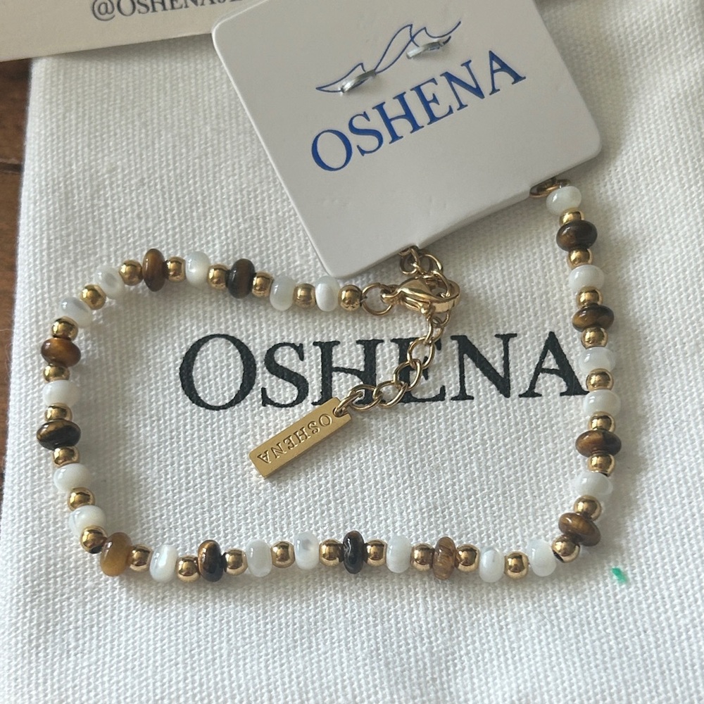 Oshena Designer beachwear Gold and Tiger eye 18K PVD Gold Plated bracelet